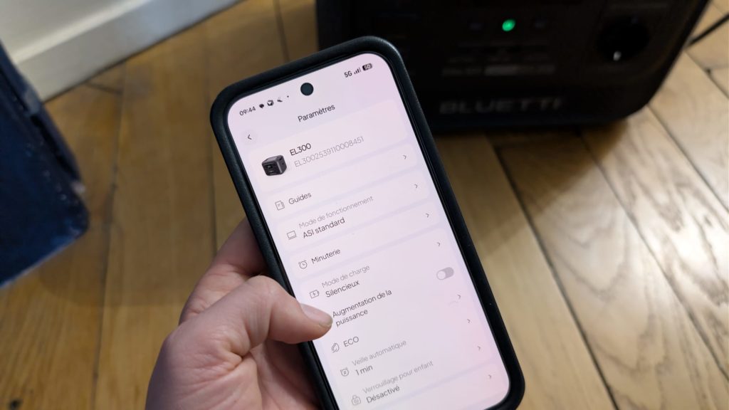 Application Bluetti pilotant la Elite 300 à distance