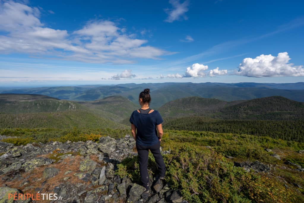 Femme admirant les montagnes du parc national de la Gaspésie au Québec
