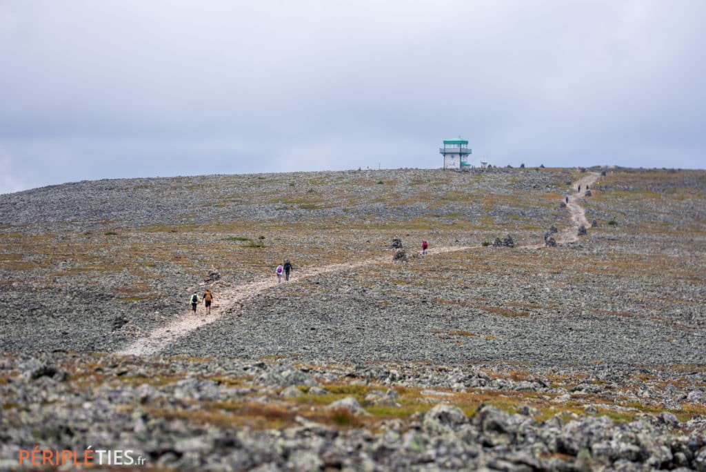 Randonneurs sur le sentier rocailleux du mont Jacques-Cartier en Gaspésie