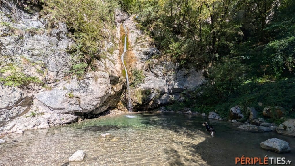 Petite cascade et vasque d'eau claire dans la région de la Soča