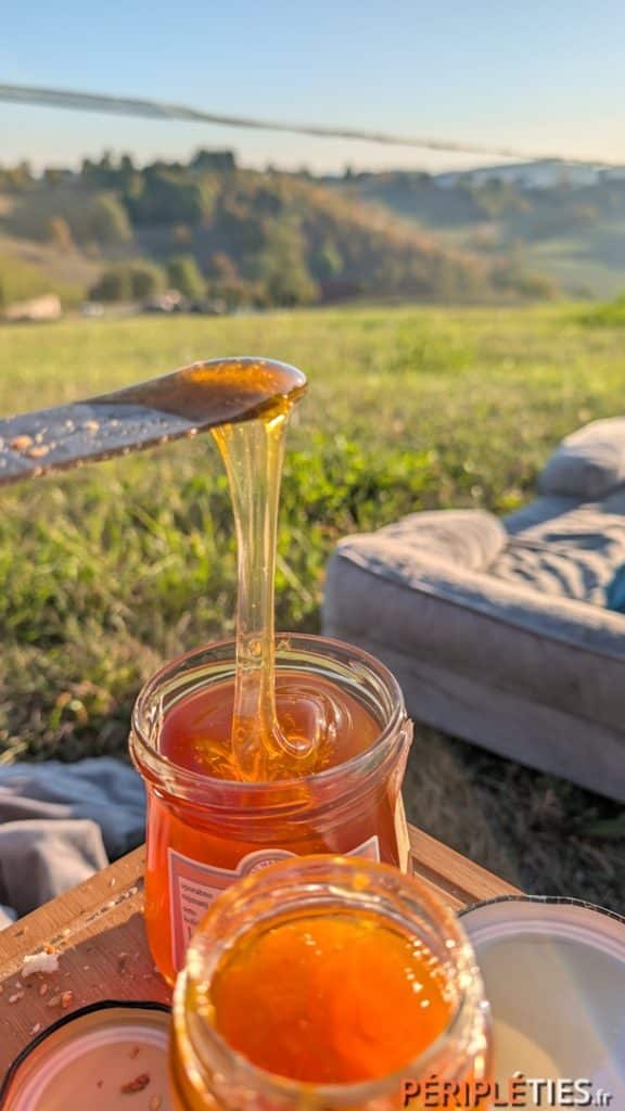 Miel de la ferme versé au petit déjeuner